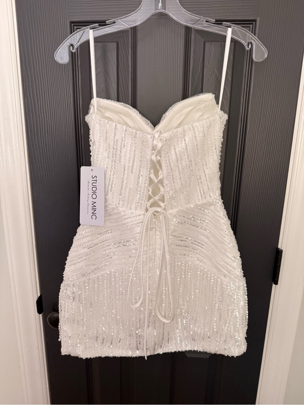 Studio M White Strapless Sequin Fringe Mini Dress — image 7 of 8